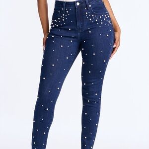 Fashion Nova High Rise Dark Blue Pearl Jeans